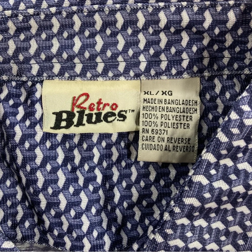 Retro Blues Western Cowboy Button Down Shirt Long Sleeve Men Sz XL Geometric - Picture 5 of 8